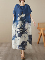 Printed Loose Short Sleeves Round-neck Maxi Dresses