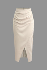 Ruched Wrap Split Maxi Skirt