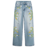 Floral Vine Fairycore Embroidery Jeans