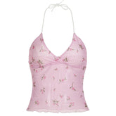 Floral Gingham Y2K Halter Top