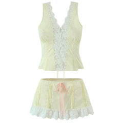 French Summer Lace Top & Mini Skirt Co-Ord