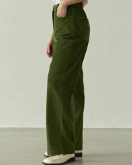 Olive Green Wide-Leg Cord Trousers