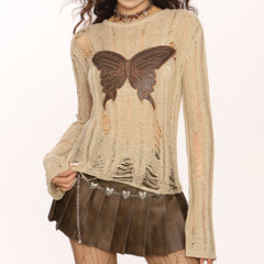 Grunge Aesthetic Butterfly Knit Top