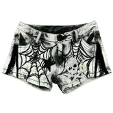 Grunge Spider Web Print Denim Shorts