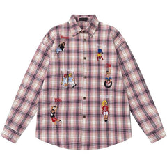 Indie Aesthetic Embroidered Plaid Shirt