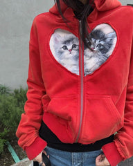 Kitten & Heart Zip Up Hoodie