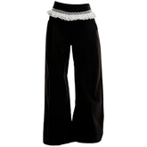 Lace Trim Waist Wide-Leg Trousers