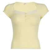 Lemon Sorbet Ribbed Lace Top