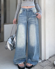 Light Blue Washed Wide-Leg Jeans