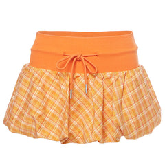 Orange Checkered Bubble Skirt