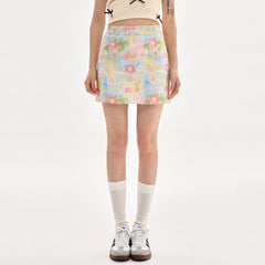 Pastel Brushstroke Floral Mini Skirt