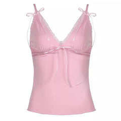 Coquette Girl Pink Bow Lace Top
