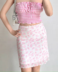 Pink Sheer Butterfly Print Skirt