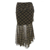 Plaid Asymmetrical Mesh Skirt