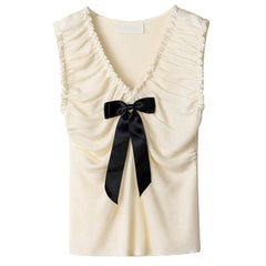 Preppy Ruched Top with Satin Bow