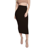 2 Layers High Waist Stretch Pencil Midi Skirt Women Elegant White Long Skirts Candy Colors Cotton Casual Skirt Gray