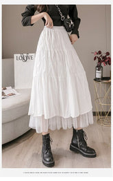 2022 Women Winter Tulle Long Skirt High Waist Ruffles White Pleated Skirts Gothic Black Jupe Femme Skirt Saia Midi Faldas Girls