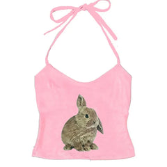 Rabbit Print Y2K Halter Top