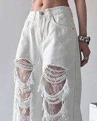 Ripped Lace Baggy Jeans