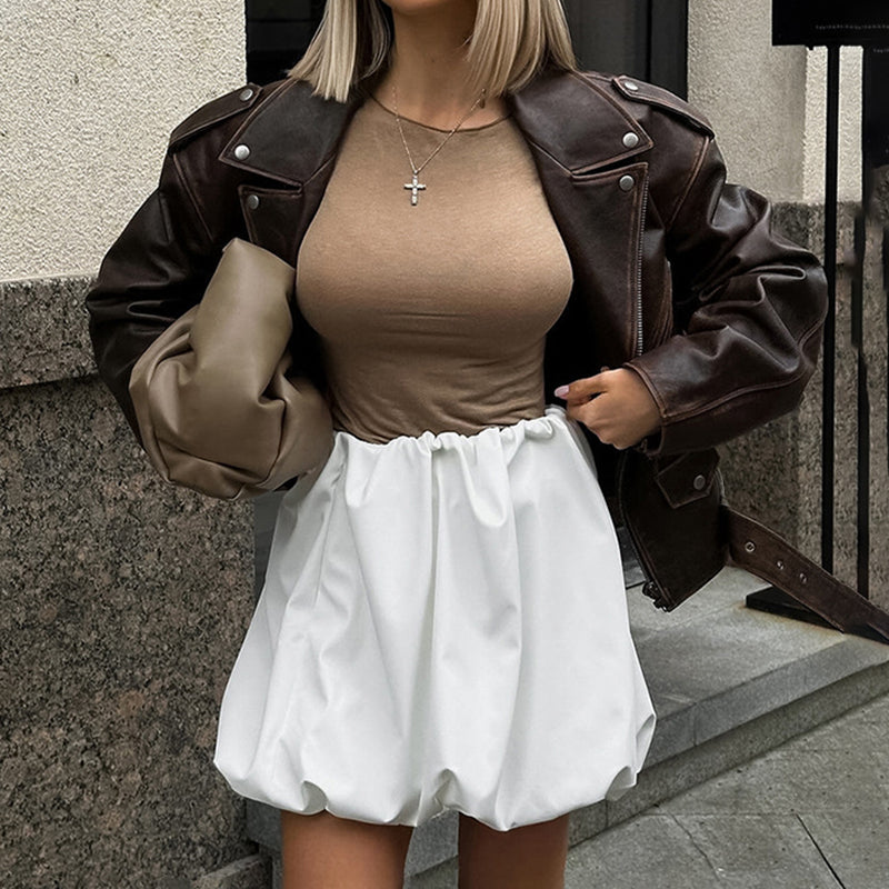 Weiße Ballonröcke Sexy High Waist Vielseitiger Minirock für Damen Mode Streetwear Club Party Röcke Hot Girl Sommer Weihnachtsgeschenke 