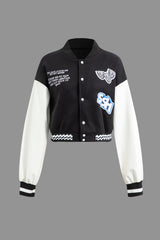 Letter Graphic Contrast Press-stud Varsity Jacket