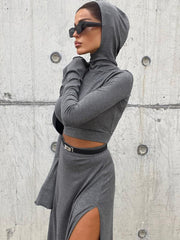 Loose Side Slit Skirt Two Piece Sets Womens Outfits 2024 Women Dress Sets Short Long Sleeve Hoodies And Skirts Suit Femme