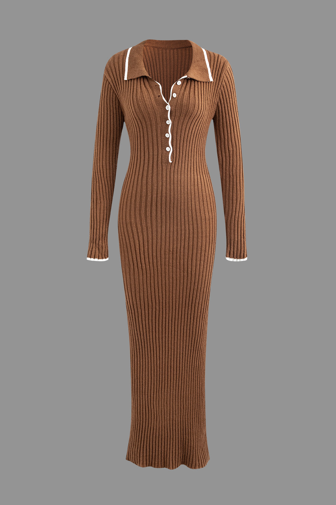 Collar Button Long Sleeve Knit Maxi Dress