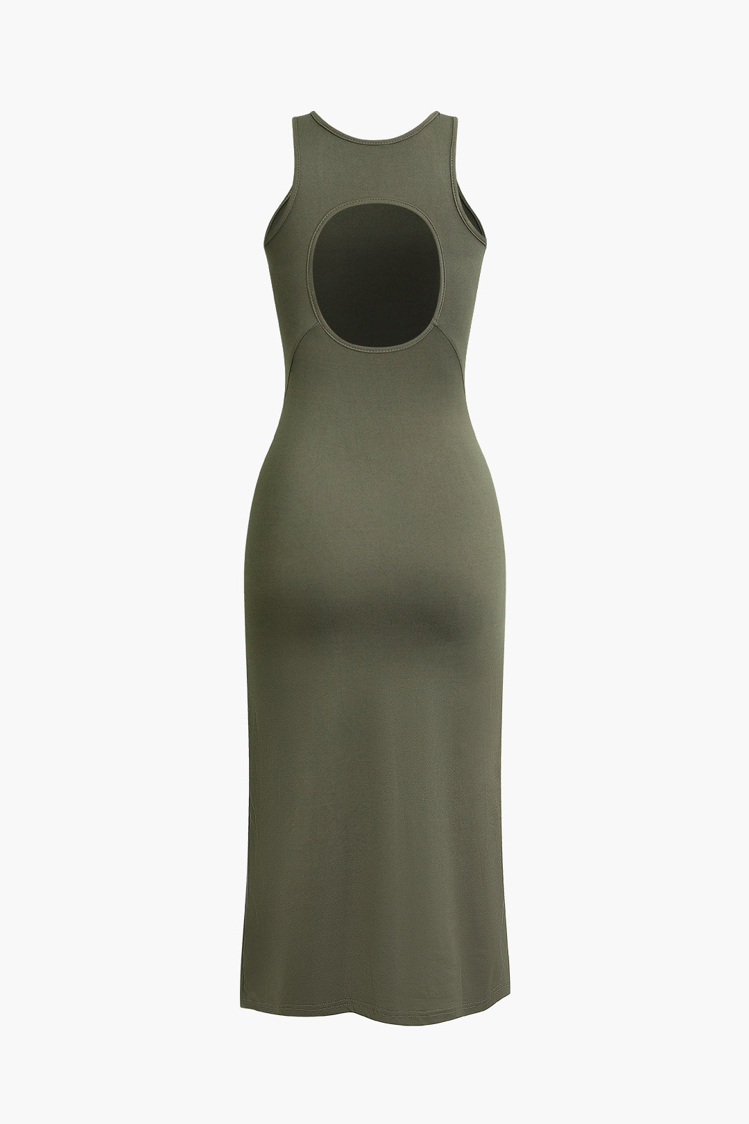 Solid Cut Out Back Sleeveless Midi Dress