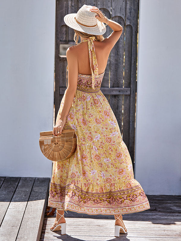 Bohemia Sleeveless A-Line Floral Printed Maxi Dress