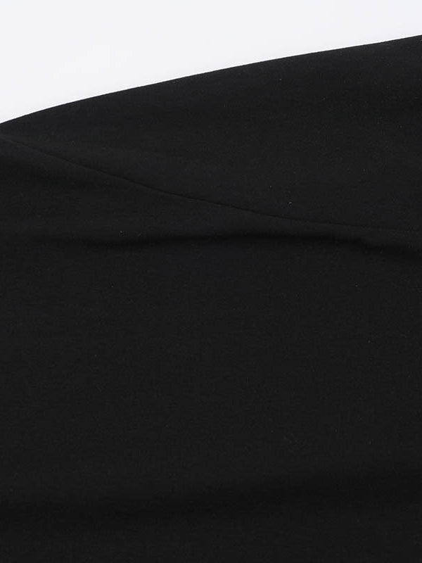 Long Sleeves Loose Asymmetric Solid Color Split-Joint Split-Side Round-Neck Maxi Dresses