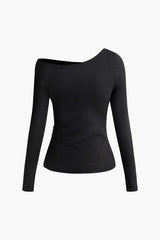 Asymmetrical Shoulder Ruched Long Sleeve Top