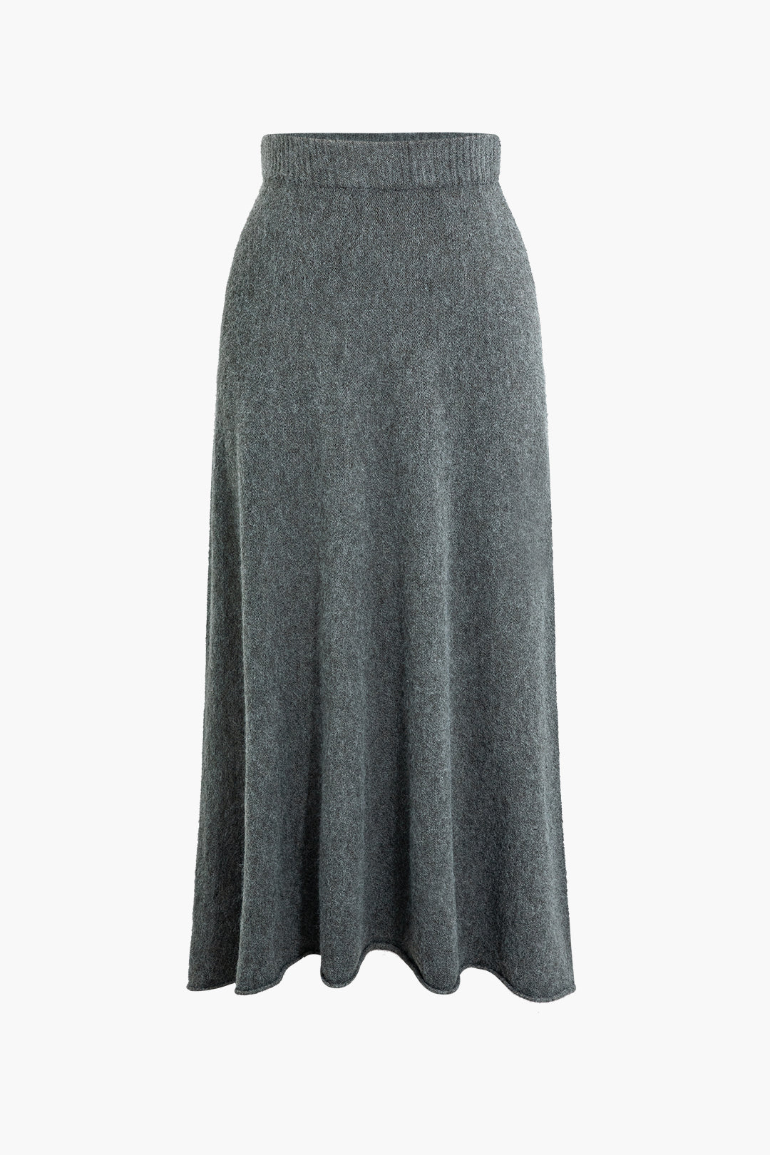 Long Sleeve Knit Top And Knit High Waisted Draped Midi Skirt Set