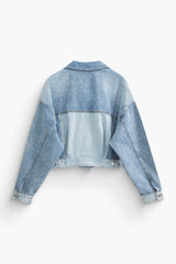 Patchwork Cut Out Button Up Denim Jacket