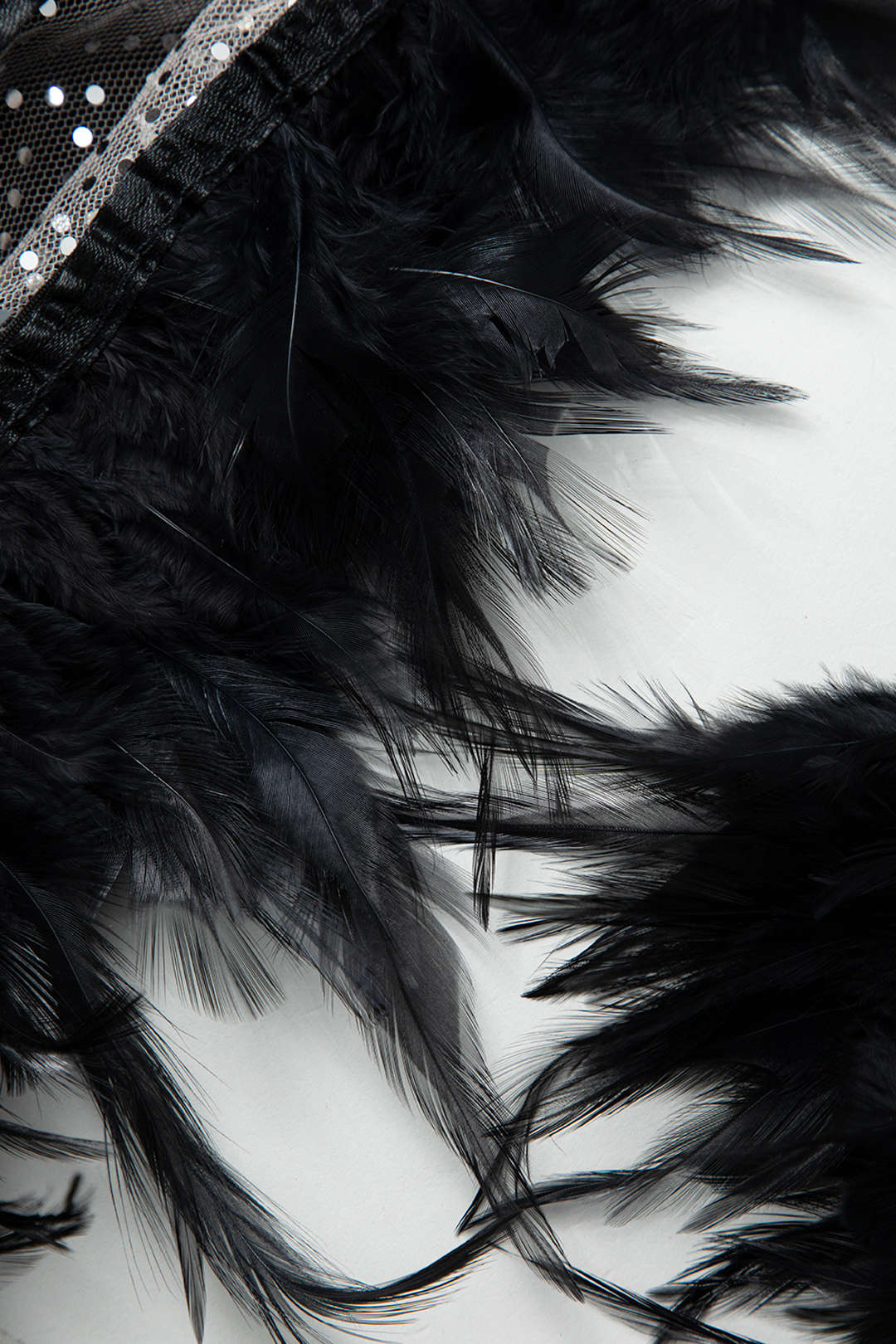 Deep V-neck Patchwork Feather Long Sleeve Mini Dress