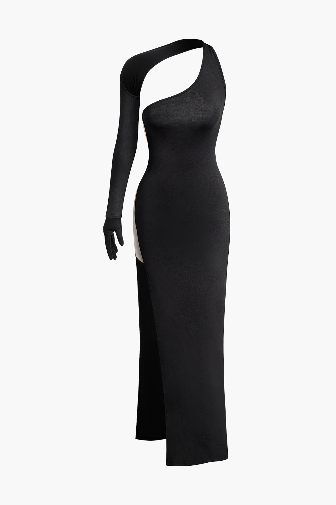 Maxikleid mit transparenter Taille und One-Shoulder-Träger und Schlitz 