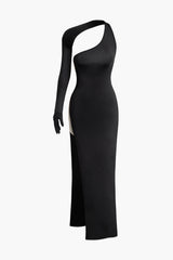 Maxikleid mit transparenter Taille und One-Shoulder-Träger und Schlitz 