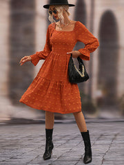 Bohemia Puff Sleeves A-Line Solid U-Neck Dress