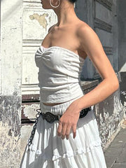 Faltenkleid-Sets für Damen, 2-teilige Outfits, Temperament, Prinzessinnenkleid, Maxikleider für Damen, rückenfreies Oberteil und Rock-Set, Weihnachtsgeschenke 