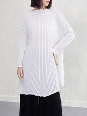 A-Line Long Sleeves Pleated Solid Color Round-Neck Mini Dresses