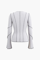 Round Neck Stitching Flare Sleeve Top