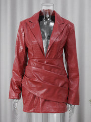 Bodycon Long Sleeves Elasticity Pleated Solid Color Split-Joint Deep V-Neck Mini Dresses