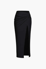 Knot Side Slit Knit Midi Skirt