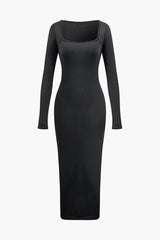 Solid Square Neck Midi Dress