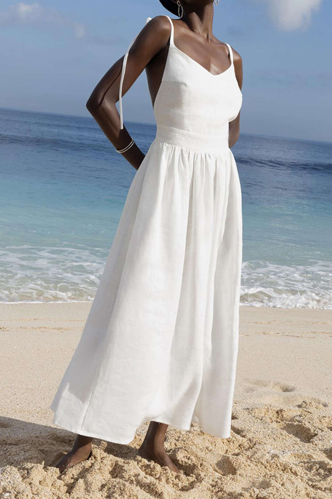 Tie Slip Backless Pleated Maxi Dress