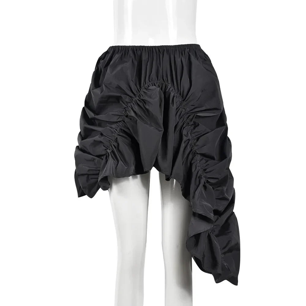Falten Schwarz Mini Rock Für Frauen Hohe Taille Mode Asymmetrische Lose Röcke Weibliche 2024 Straße Neue Mode Rock WomanChristmas Geschenke 