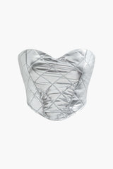 Metallic Quilted Zipper Tube Top And Mini Skirt Set