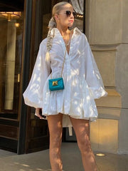 Folds Slim Mini Dresses For Women 2025 Casual Lapel Solid Loose Vestido Para Mujer Autumn Fashion Streetwear Dress WomanChristmas Gifts