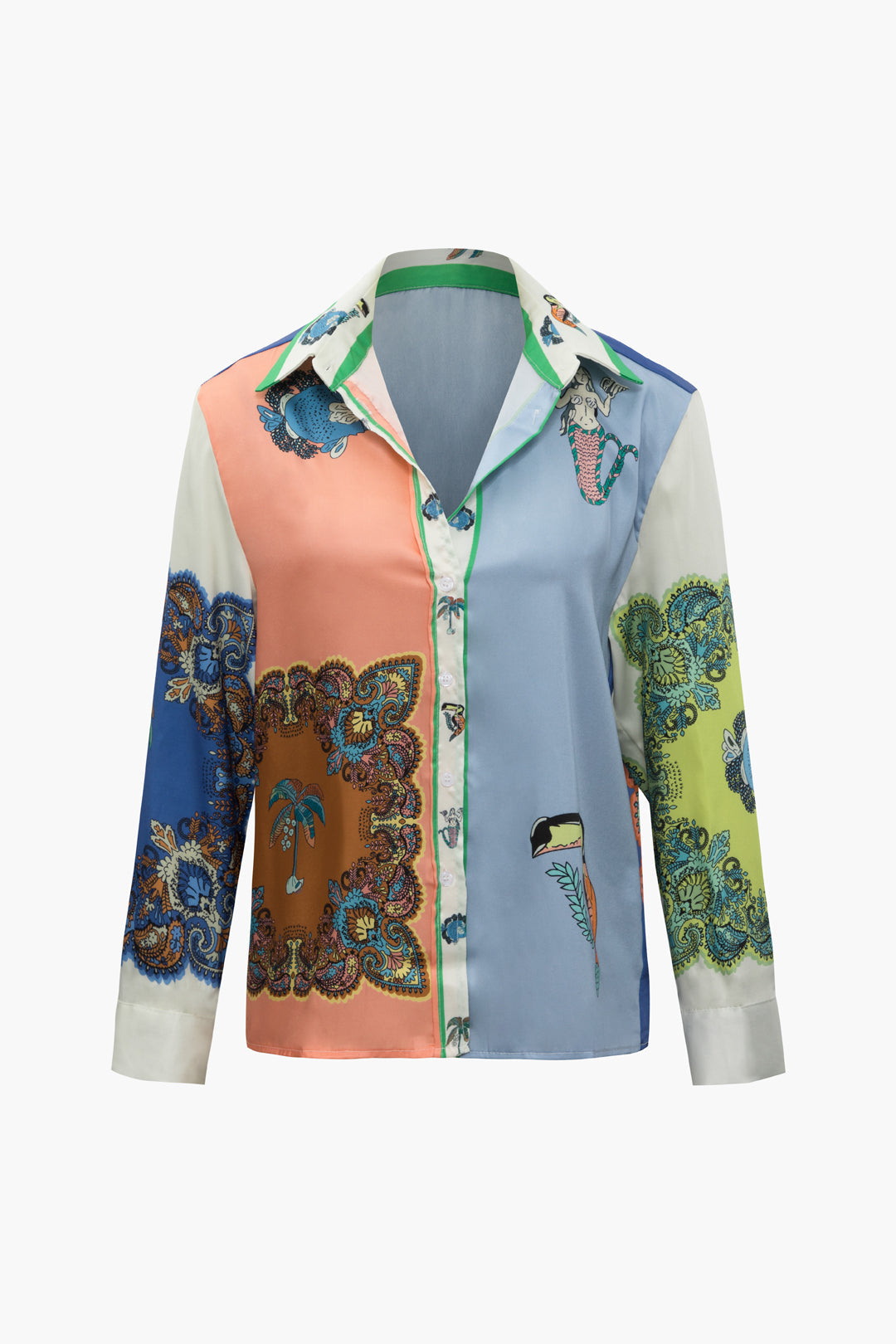 Colorblock Buttons Colorblock Button Up Long Sleeve Shirt – Leyot