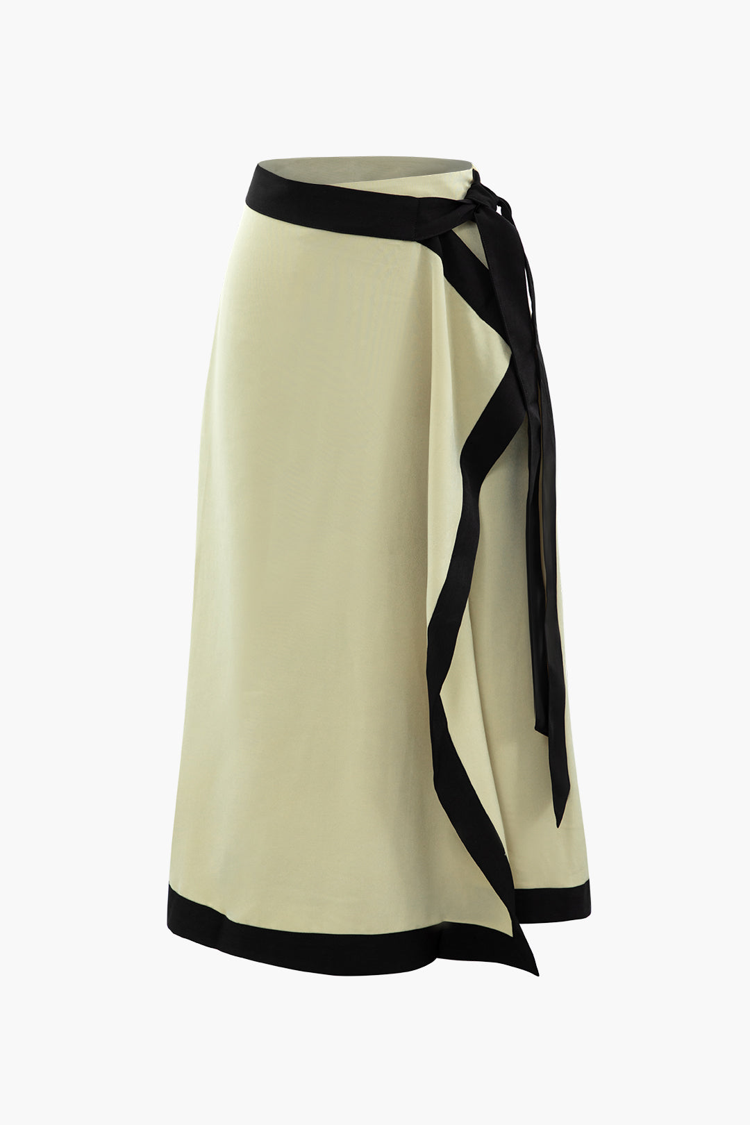 Contrast Trim Wrap Knot Side Midi Skirt