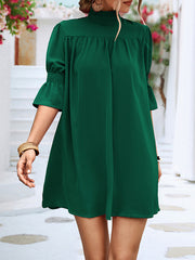 Half Sleeves Loose Solid Color High-Neck Mini Dresses